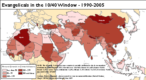 Percent Change of Evangelicals in the 10/40 Window - 2005 - Click Image to Close